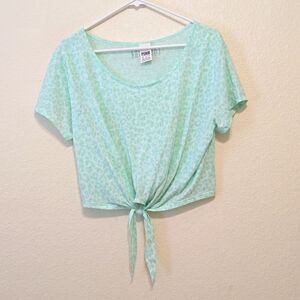 PINK Victoria's Secret Mint Green Cropped Front Tie Top with Lace Back - Size XS